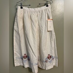Nilani Women’s Off White Embroidered Y2K Mdi Skirt Ramie Cotton Size 12 NWT